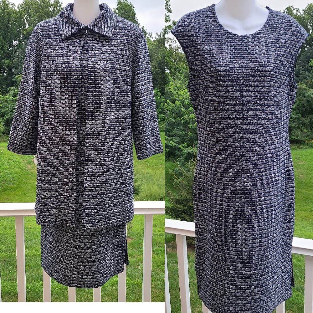 St John knit blue-black-silver dress & coat/jacket Set sparkly sz 4-6 S-M new